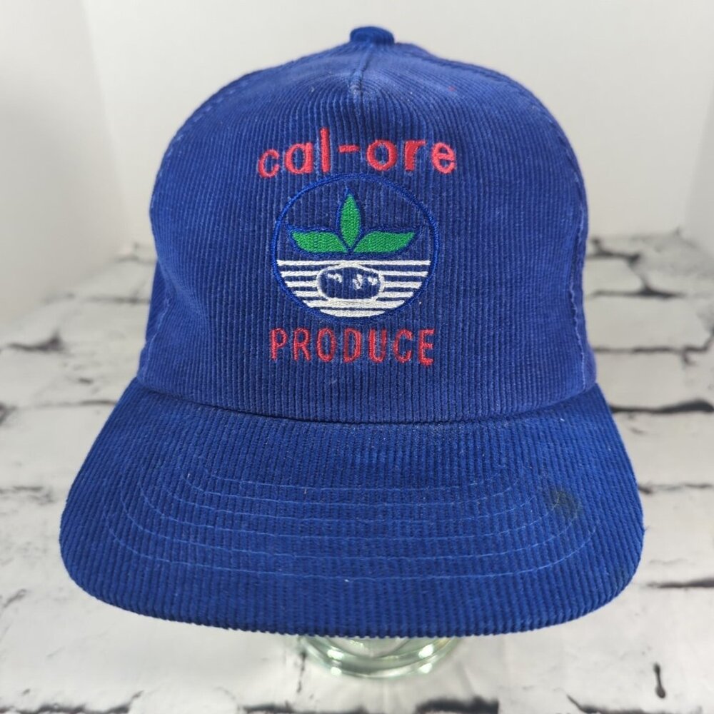 Cal-Ore Produce Vintage Blue Snapback Trucker Hat‎ Corduroy Ball Cap